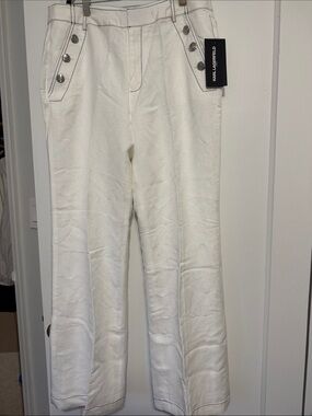 Karl Lagerfeld White High-Waist Button-Accent Trousers